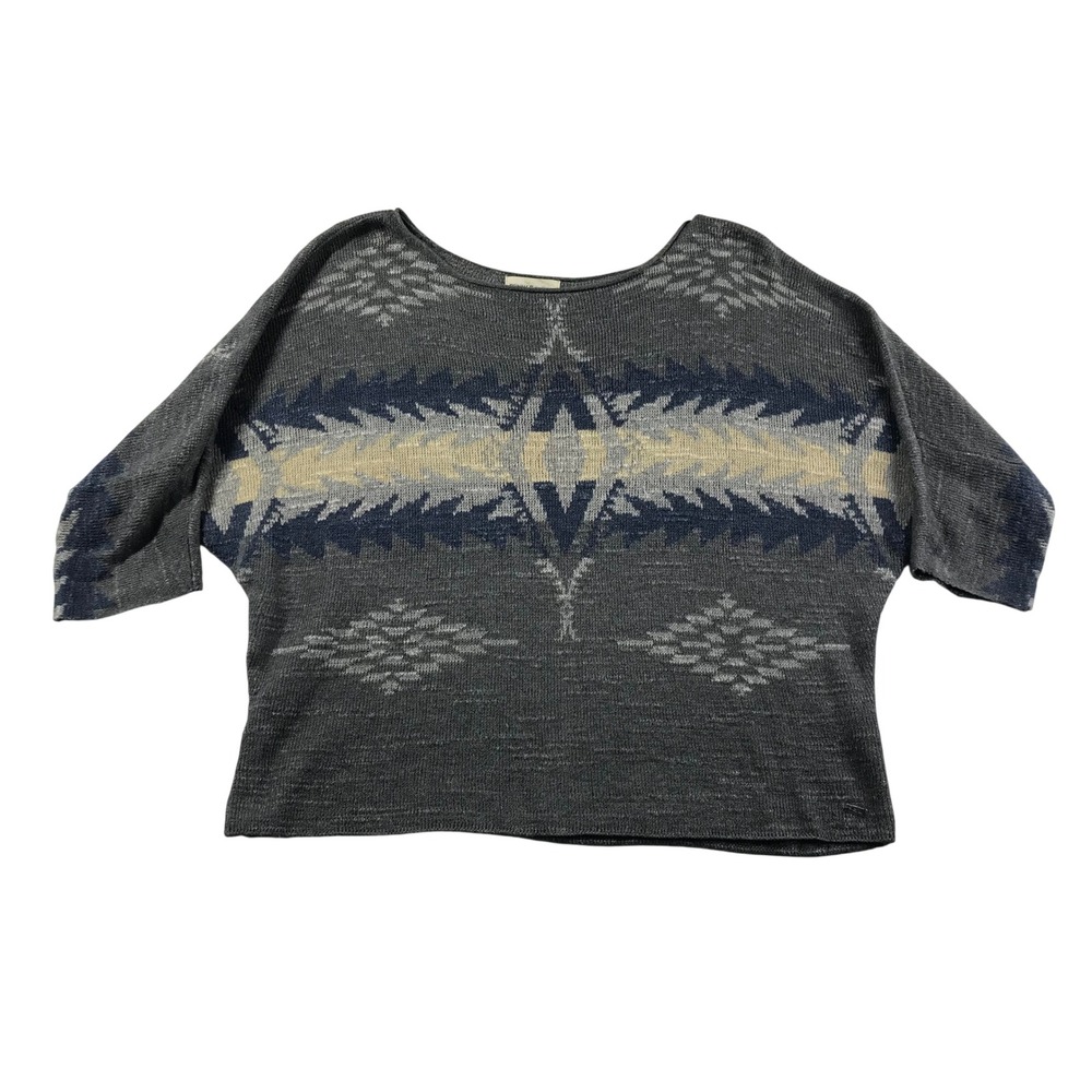 Denim & Supply Ralph Lauren Southwestern Cotton Knit Sweater Grey Blue Medium